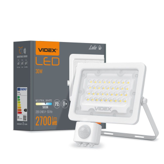 Záhradné halogény - LED halogén 30W 2700LM 5000K IP65 Videx so snímačom pohybu