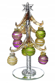 Krásny sklenený vianočný stromček s 9 sklenenými Baubles jumi
