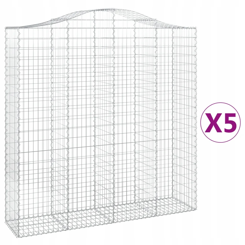 VidaXL Gabiónové koše, 5 ks, 200 × 50 × 200/220 cm, pozinkované železo
