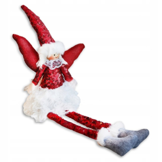 Vianočný anjel, ktorý sedí 34 cm červené