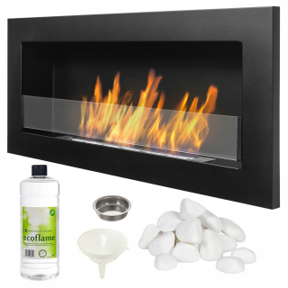 Čierny biologický krb so skleneným 90x40cm Slim + Regulation